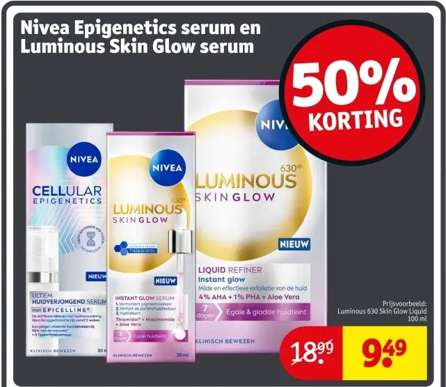 Aanbieding: Nivea Epigenetics serum en Luminous Skin Glow