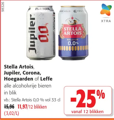 Promotie: Stella Artois, Jupiler, Corona, Hoegaarden of Leffe