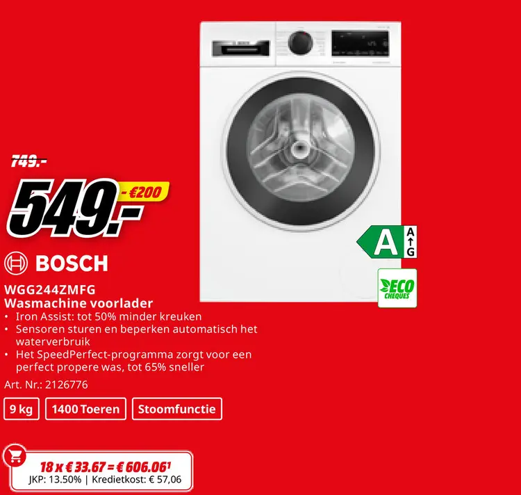 Promotie: BOSCH WGG244ZMFG Wasmachine voorlader