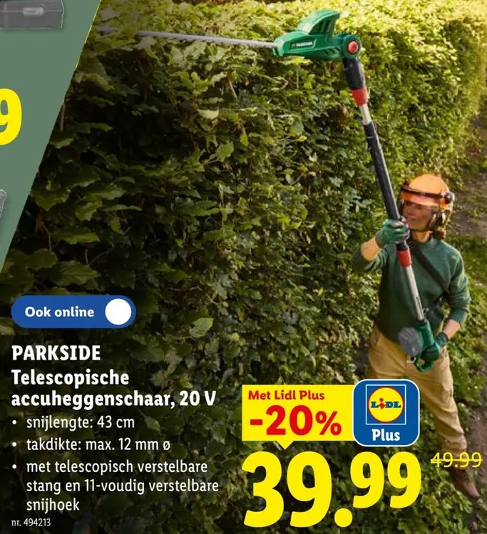 Promotie: PARKSIDE Telescopische accuheggenschaar, 20 V