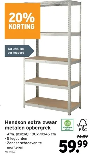 Promotie: Handson extra zwaar metalen opbergrek