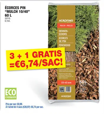Offre: Agrofino Paillis écorces 10-40 mm 60l pin