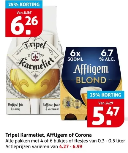 Aanbieding: Tripel Karmeliet, Affligem of Corona