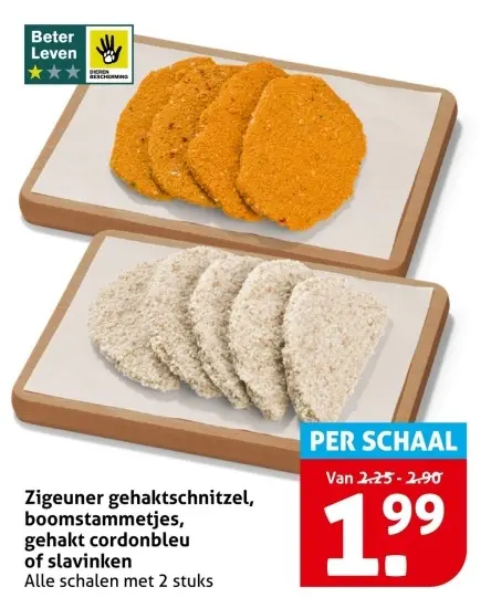 Aanbieding: Zigeuner gehaktschnitzel, boomstammetjes, gehakt cordon bleu of slavinken