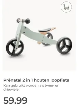 Aanbieding: Prénatal 2 in 1 houten loopfiets