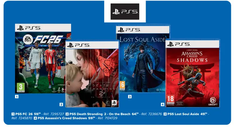 Offre: FC 26, Death Stranding 2 - On the Beach, Lost Soul Aside ou Assassin's Creed Shadows