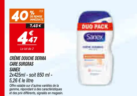 Offre: Crème douche derma care surgras