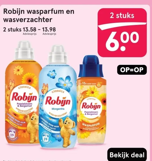 Aanbieding: Robijn wasparfum en wasverzachter