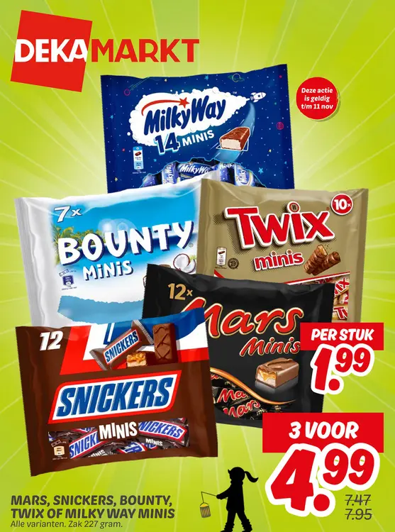 Aanbieding: Mars, Snickers, Bounty, Twix of Milky Way minis
