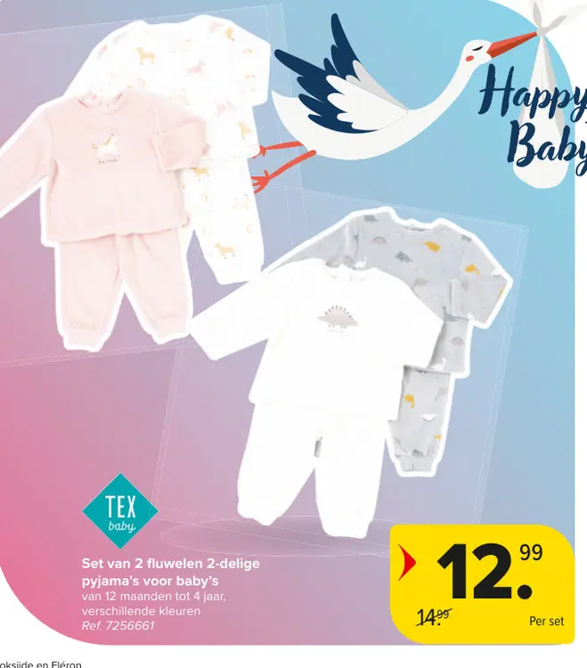 Promotie: Set van 2 fluwelen 2-delige pyjama's voor bab