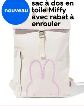 Offre: sac à dos en toile Miffy avec rabat à enroule