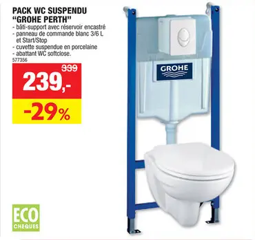 Offre: GROHE pack WC suspendu + plaque de commande