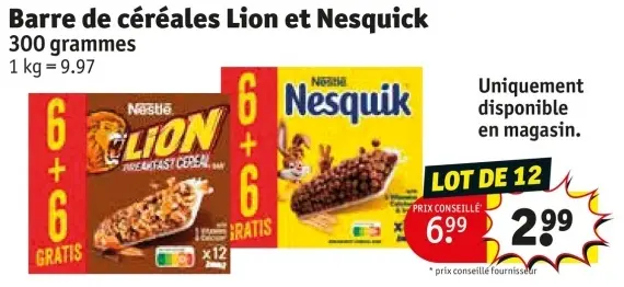 Offre: Barre de céréales Lion et Nesquick