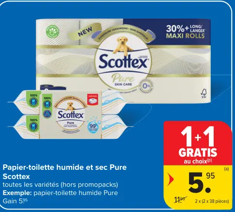 Offre: Papier-toilette humide et sec Pure