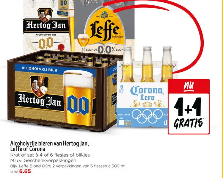 Aanbieding: Alcoholvrije bieren van Hertog Jan, Leffe of Corona