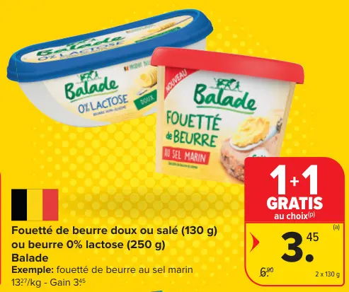 Offre: Fouetté de beurre doux ou salé ou beurre 0% lactose