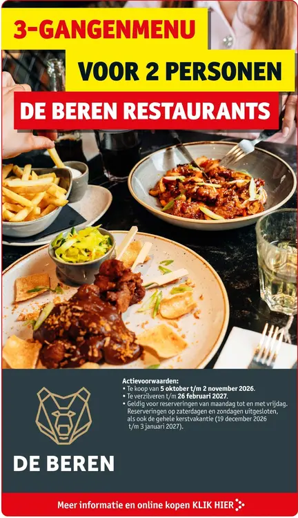 Aanbieding: 3-gangenmenu voor 2 personen