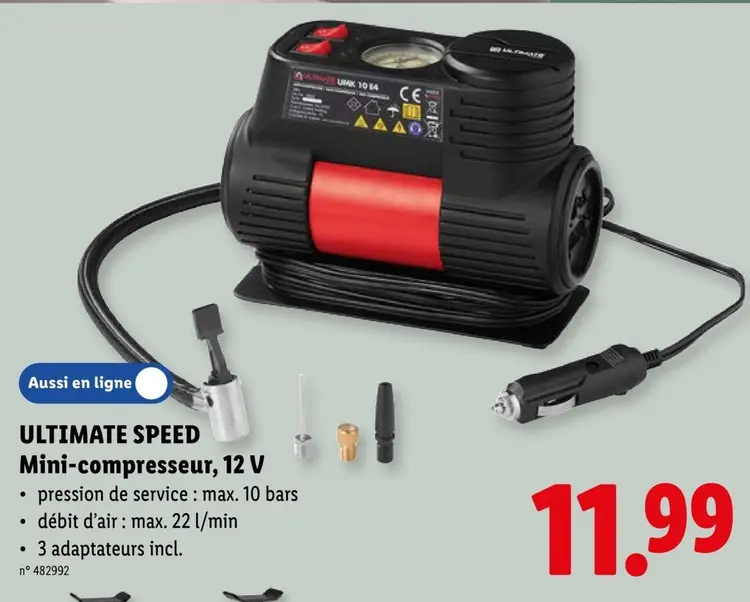 Offre: ULTIMATE SPEED Mini-compresseur 12V