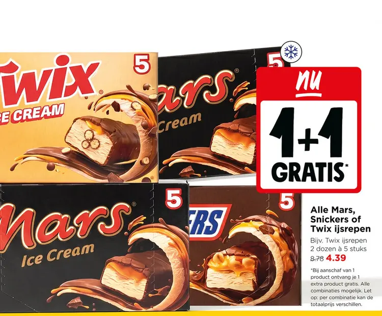 Aanbieding: Mars, Snickers of Twix ijsrepen