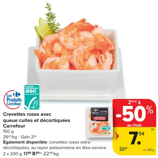 Offre: Crevettes roses avec queue cuites et décortiqées