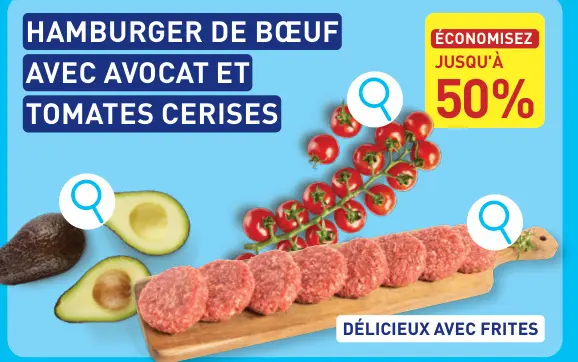 Offre: Hamburger de bœuf avec avocat et tomates cerises