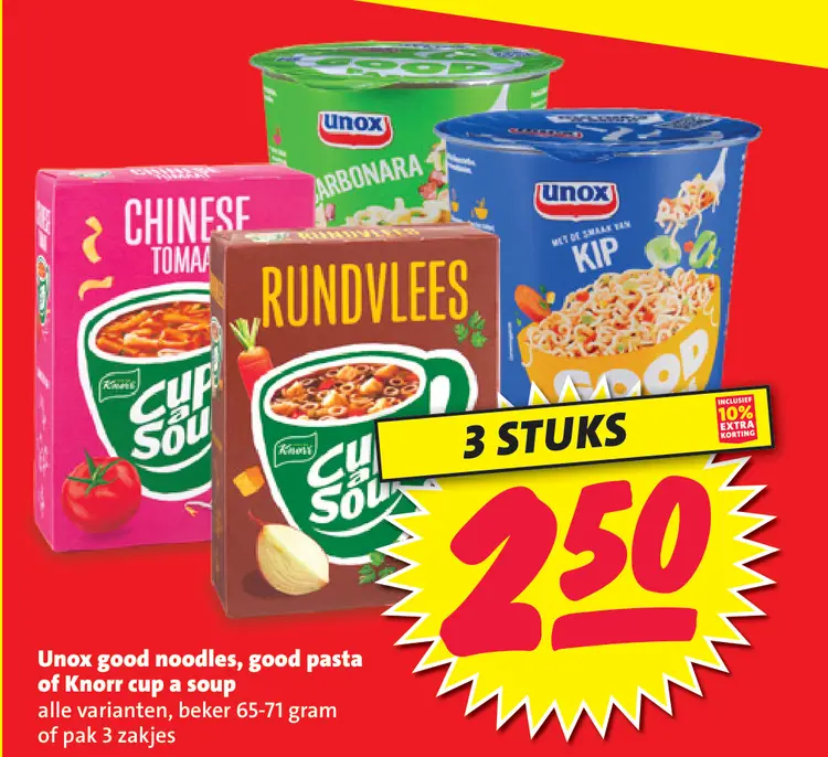 Aanbieding: Unox good noodles, good pasta of Knorr cup a soup