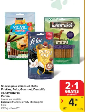 Offre: Snacks pour chiens et chats Friskies, Felix, 