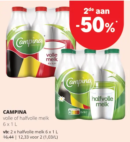 Promotie: Campina volle of halfvolle melk