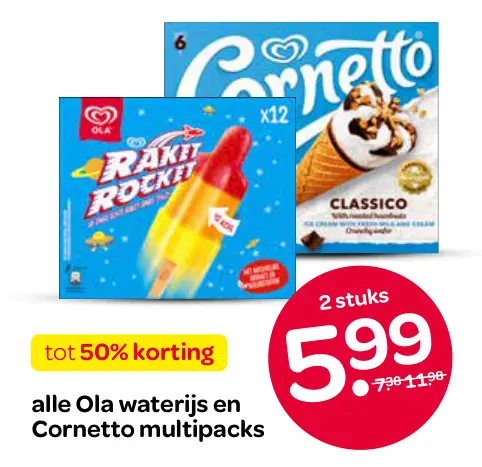 Aanbieding: Ola waterijs en Cornetto multipacks
