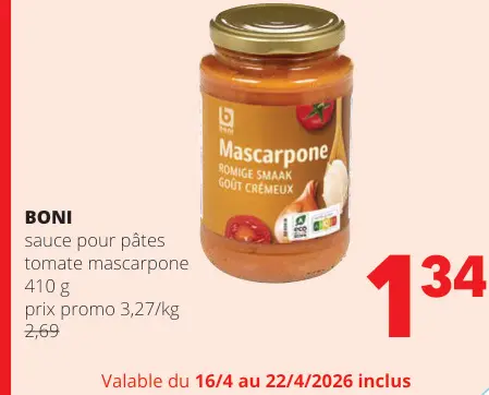 Offre: Sauce pour pâtes tomate mascarpone