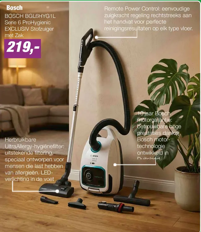 Aanbieding: BOSCH BGL6HYG1L Serie 6 ProHygienic EXCLUSIV Stofzuiger met Zak