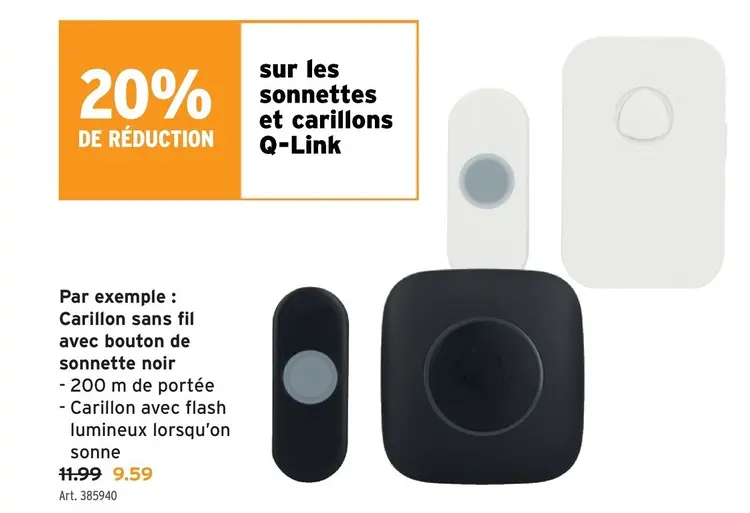 Offre: Carillon sans fil avec bouton de sonnette noir