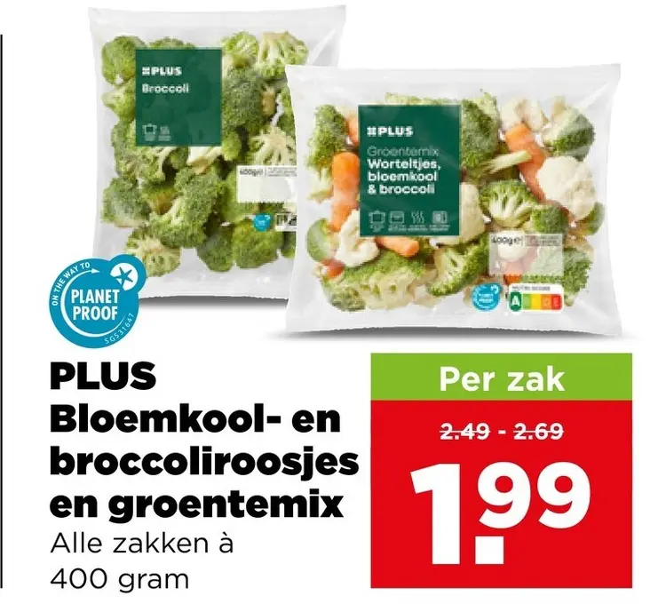 Aanbieding: PLUS Bloemkool- en broccoliroosjes en groentemix