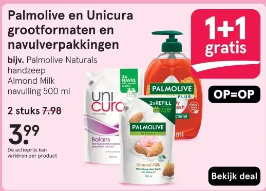 Aanbieding: Palmolive en Unicura grootformaten en navulverpakkingen