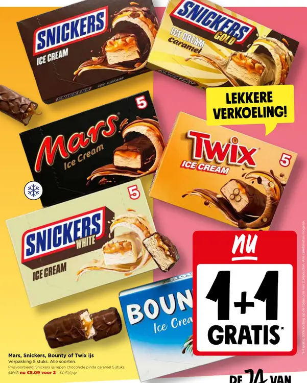 Promotie: Mars, Snickers, Bounty of Twix ijs