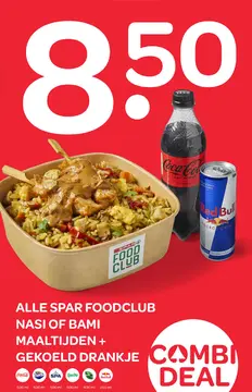 Aanbieding: Spar foodclub nasi of bami maaltijden + gekoeld drankje