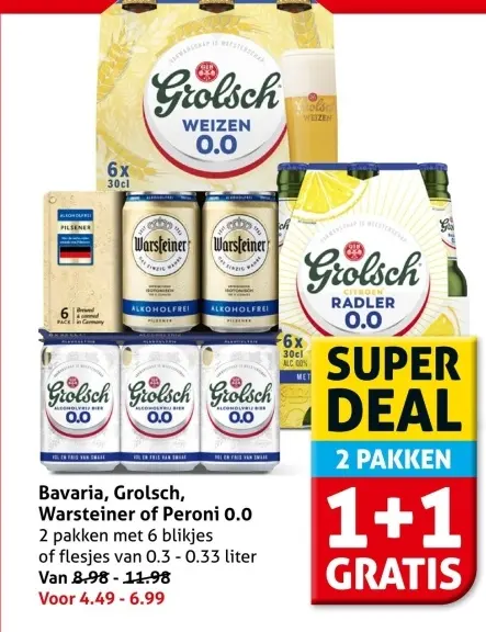 Aanbieding: Bavaria, Grolsch, Warsteiner of Peroni 0.0