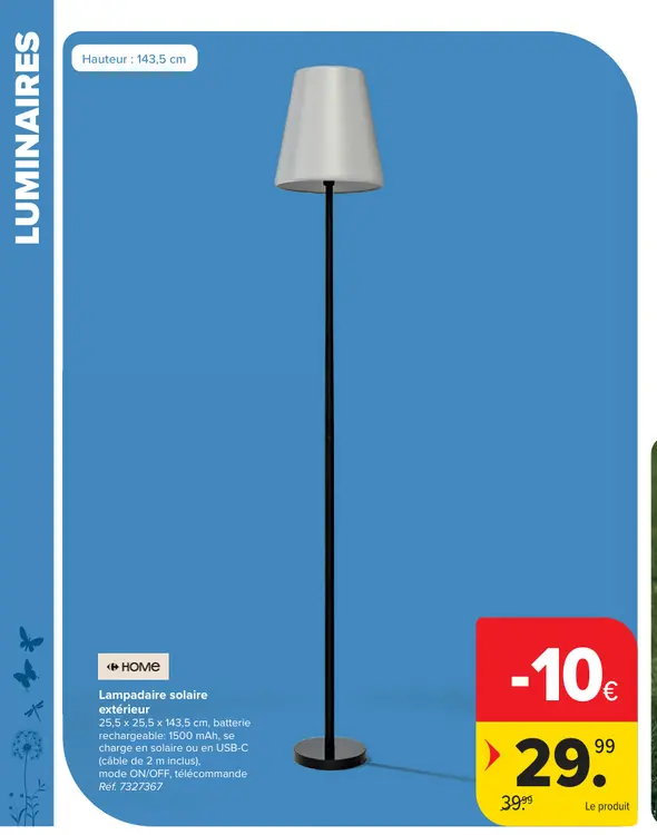 Offre: Lampadaire solaire extérieur