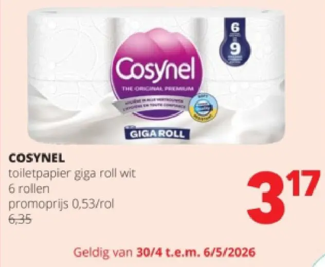 Promotie: Toiletpapier giga roll wit 6 rollen