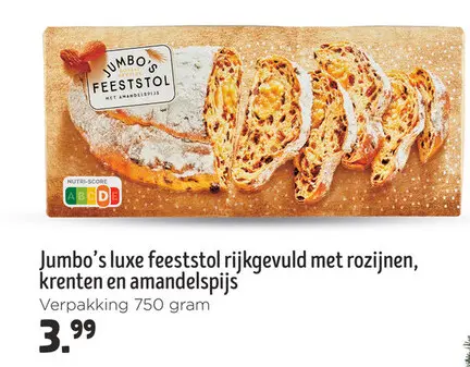 Aanbieding: Jumbo's luxe feeststol rijkgevuld met rozijnen, krenten en amandelspijs