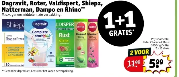 Aanbieding: Dagravit, Roter, Valdispert, Shiepz, Natterman, Dampo en Rhino