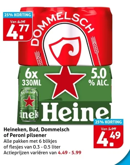 Aanbieding: Heineken, Bud, Dommelsch of Peroni pilsener