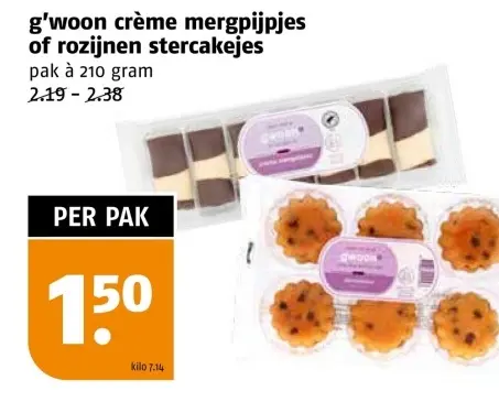 Aanbieding: crème mergpijpjes of rozijnen stercakejes