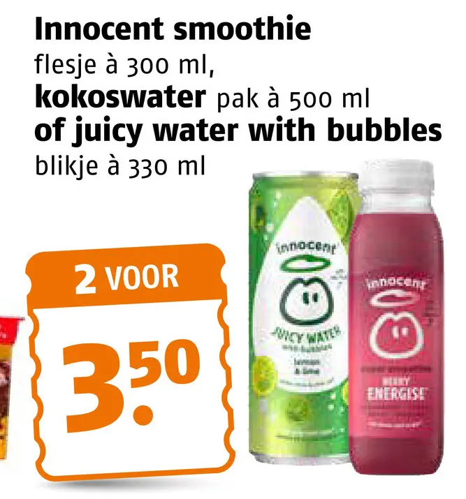 Aanbieding: Innocent smoothie, kokoswater of juicy water 