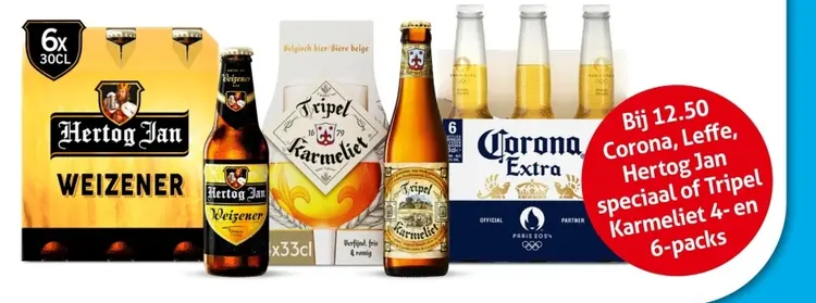 Aanbieding: Gratis bezorging bij 12,50 bij Corona, Leffe, Hertog Jan speciaal of Tripel Karmeliet