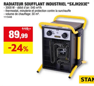 Offre: Stanley Industrial radiateur soufflant électrique 3000W