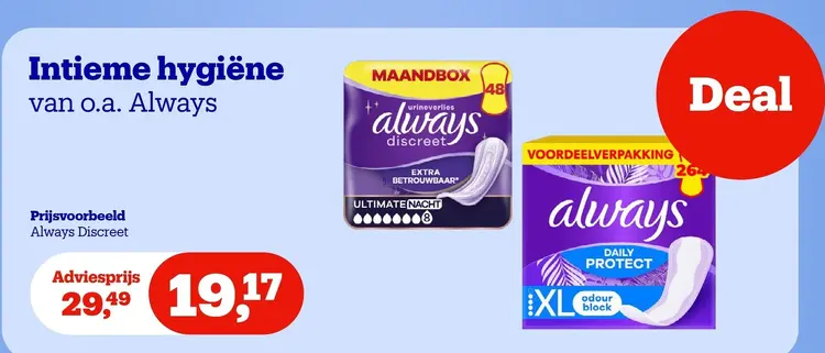 Aanbieding: Intieme hygiëne van o.a. Always