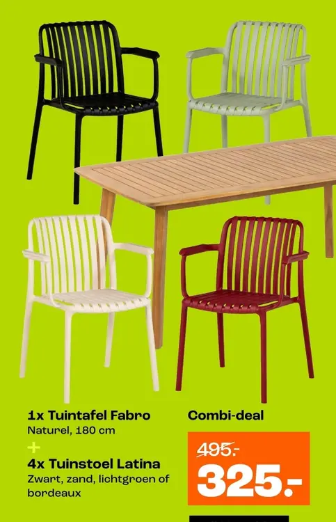Aanbieding: Tuintafel Fabro + Tuinstoel Latina