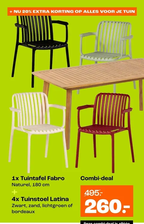 Aanbieding: Tuintafel Fabro + Tuinstoel Latina