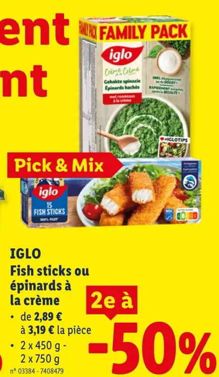 Offre: Fish sticks ou épinards à la crème